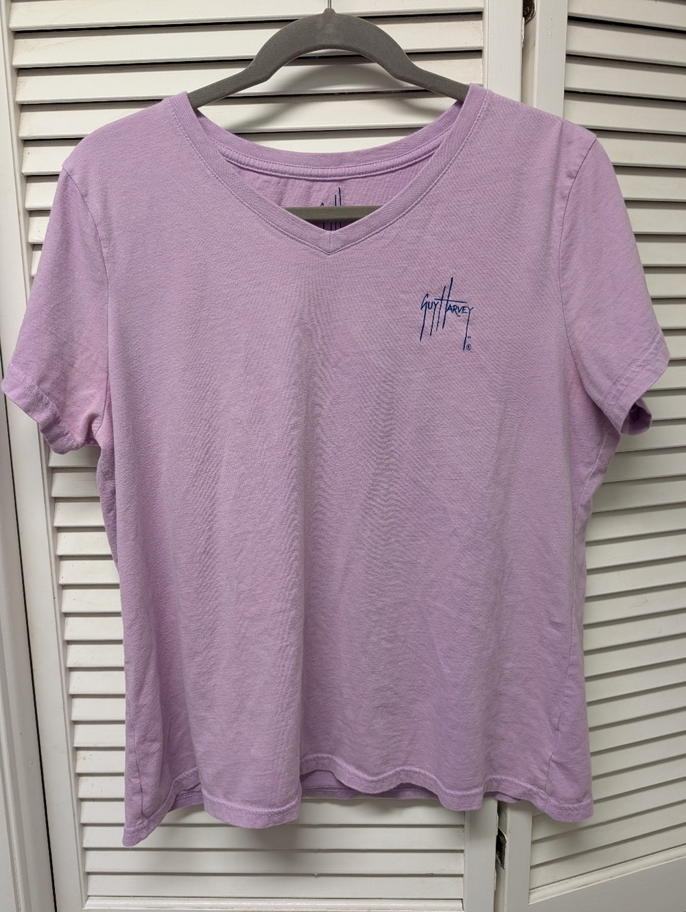 Guy Harvey Lavender V-Neck Tee with Script Chest Logo